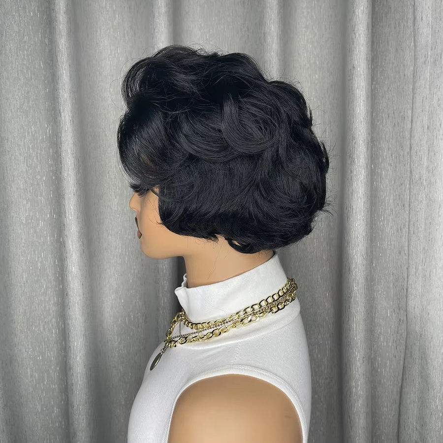 OYM HAIR Pixie-Schnitt-Perücke, gewellt, Echthaar, Damen - Bild 3