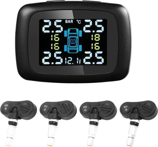 CosyHome Intelligentes TPMS Reifendruckkontrollsystem mit 4 internen Sensoren und Zigarettenanzünder in Schwarz - Bild 1