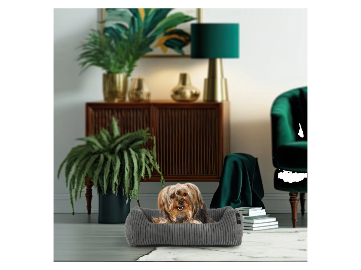 ROHRSCHNEIDER Tierbett Milly Grau aus Cordstoff mit abnehmbarem Bezug und rutschfester Unterseite B/T/H: 55 x 55 x 15 cm - Bild 3