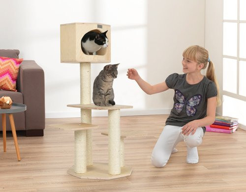 ARMARKAT Kratzbaum Lena in Holzoptik mit Höhle und Sisal, Farbe: Beige/Braun, Höhe: 116 cm - Bild 1