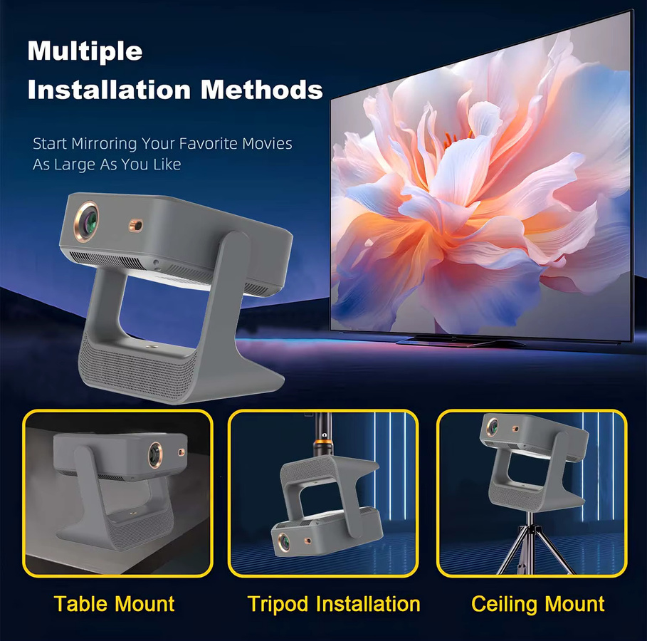 DONGYING Beamer mit Autofokus, 4K UHD und 1080P Auflösung, Android 12, 8-Zoll-Touchscreen, WiFi, Bluetooth, HDMI und USB mit 180 Grad Rotation - Bild 3