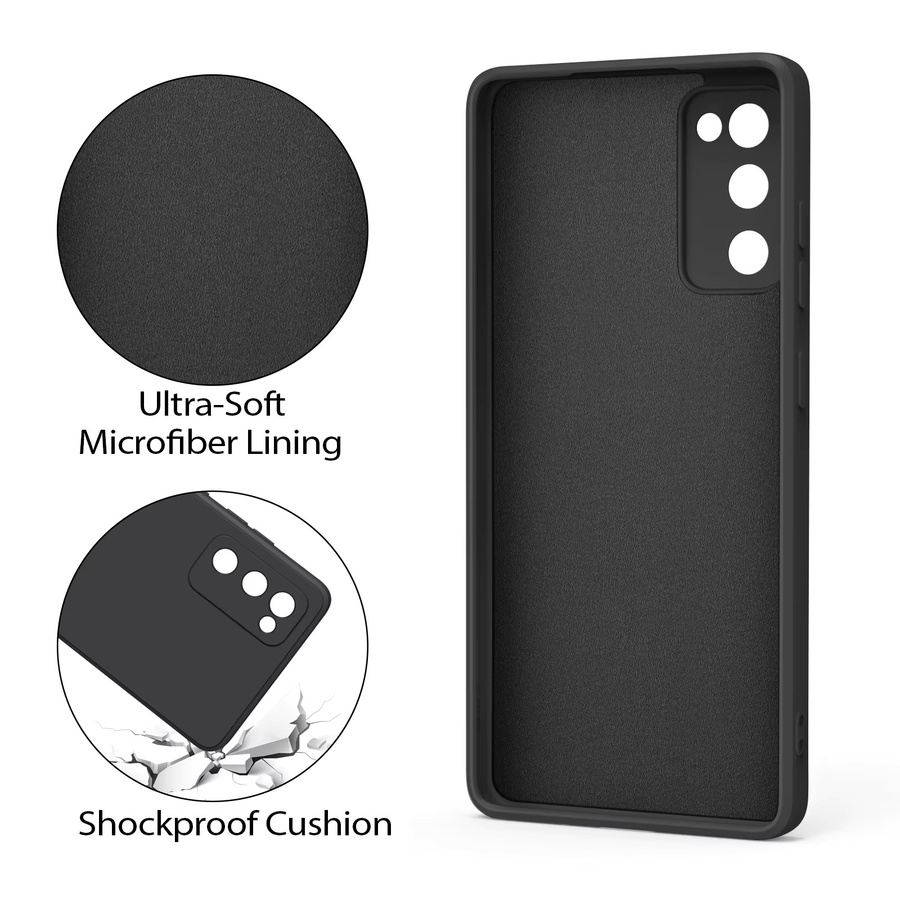 Quadratische Flüssigsilikonhülle für Samsung Galaxy S20 FE in Blau und Schwarz mit weicher Stoff-Rückseite - Bild 3