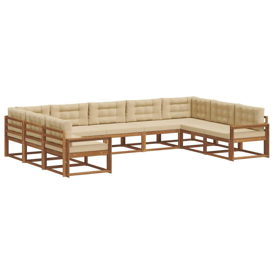 vidaXL Outdoor-Sofagarnitur 9-teilig aus Akazienholz in Natur und Beige mit Kissen und Armlehnen - Bild 2