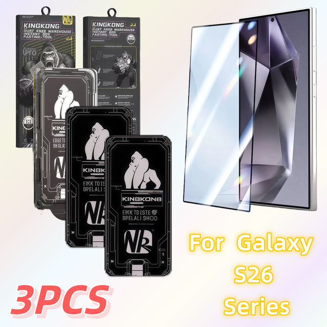 3er-Pack Displayschutzfolie aus gehärtetem Glas mit 9H Härtegrad für Galaxy S26, Galaxy S26 Plus und Galaxy S26 Ultra von Chimpanzee, transparent - Bild 1