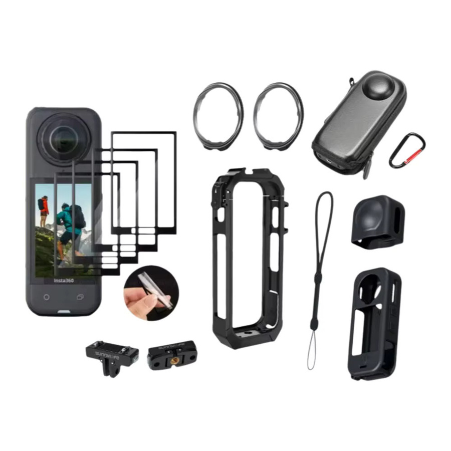 Schutzset für DJI Insta360 X4 Air in Schwarz mit Displayschutzglas, gehärtetem Objektivschutz, Silikon-Schutzhülle und Metall-Magnetadapter-Rahmen - Bild 2