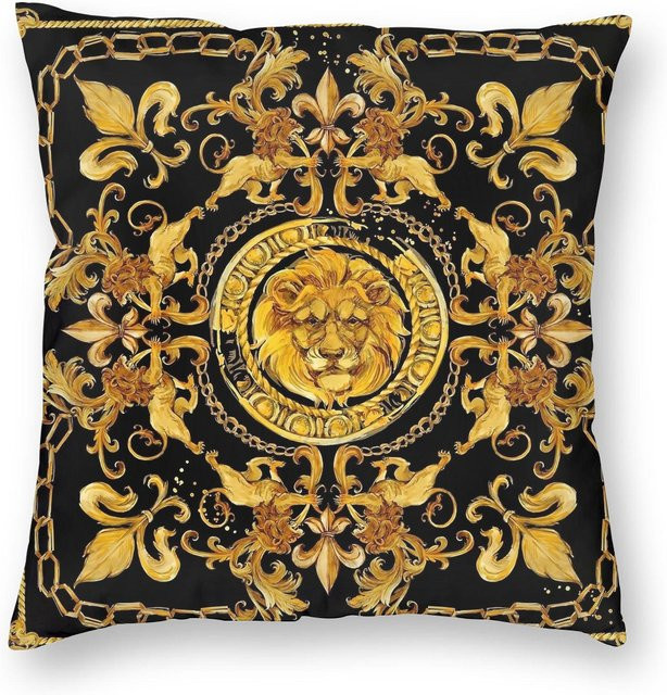 Dekorativer Kissenbezug Goldener Löwe im Barock-Design von Tonnika Chen, Farbe Schwarz-Gold, Material Leinen-Polyester-Mix, B/T/H: 45 x 45 cm - Bild 1