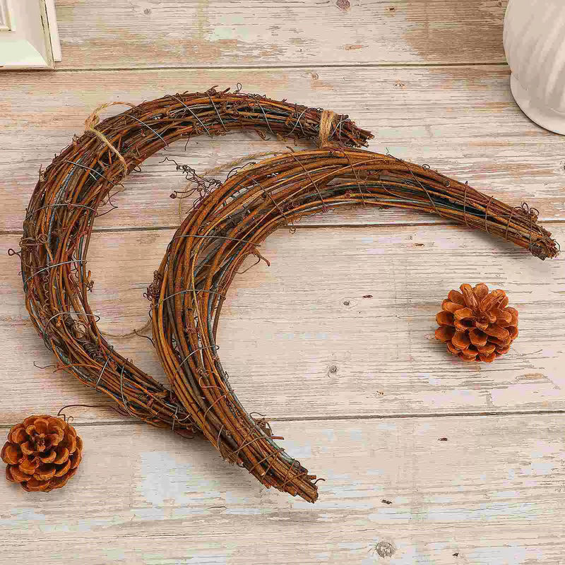 2 Stück Rattan-Girlanden in Mondform, braune Bastel-Ranken für DIY-Dekorationen und Blumenmaterial in rustikalem Design - Bild 3