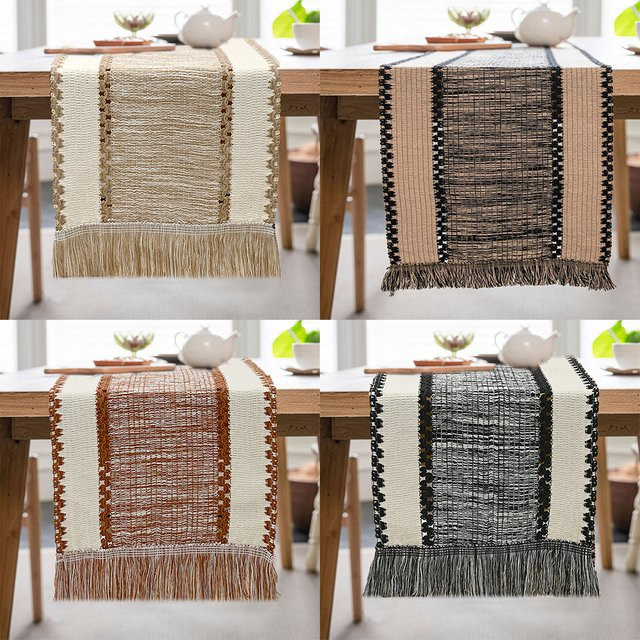 BUYNOW Tischläufer aus Baumwollmischung mit Quasten in Schwarz, Boho-Stil, B: 120 cm, T: 30 cm, H: 30 cm - Bild 1