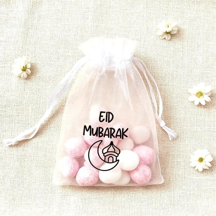 5 Stück Organza Geschenktüten in Weiß für Eid Mubarak, Ramadan und Kindergeschenke - Bild 2