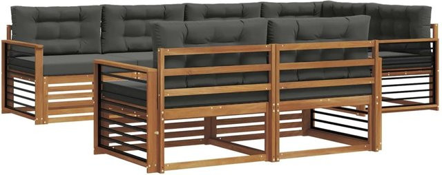 vidaXL Outdoor-Sofagarnitur 7-teilig aus Akazienholz mit Kissen in Anthrazit und Natur - Bild 1