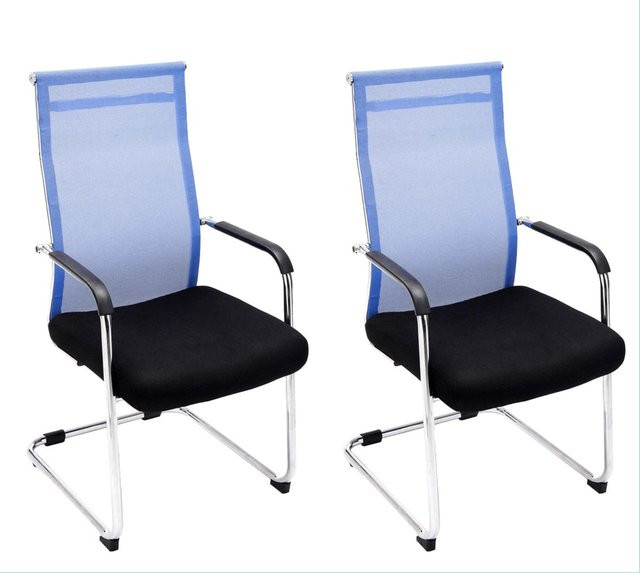TPFLiving 2er Set Besucherstühle Brent mit Netzbezug und Chromoptik Metallgestell in Blau, B/T/H: 48 x 62 x 106,5 cm - Bild 1