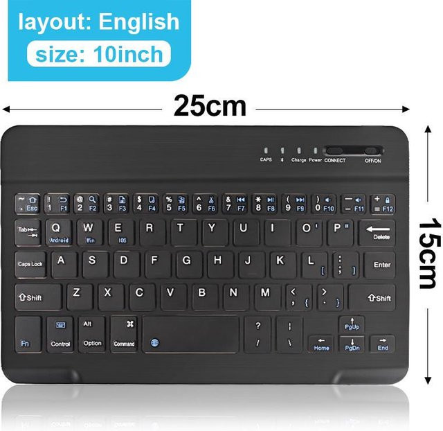 YJMP Bluetooth Wireless Mini-Tastatur mit Gummi-Tastenkappen, wiederaufladbare Membrane-Tastatur für iPad, Android, iOS und Windows, Schwarz, 10 inch - Bild 1