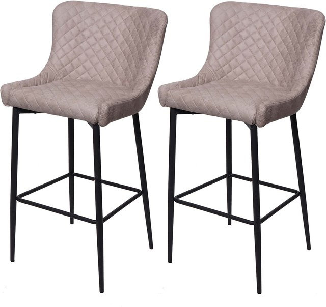 2er-Set MCW Barhocker im Vintage-Stil mit Rautenmuster aus Stoff und Metall in Grau, Höhe: 79 cm - Bild 1