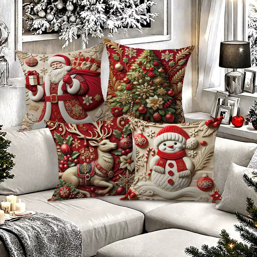 DUTRIEUX 4er-Set Weihnachtskissenbezüge mit Motivdruck Weihnachtsmann, Rentier, Schneemann und Baum, mehrfarbig, B/T/H: 45 x 45 x 0 cm - Bild 6