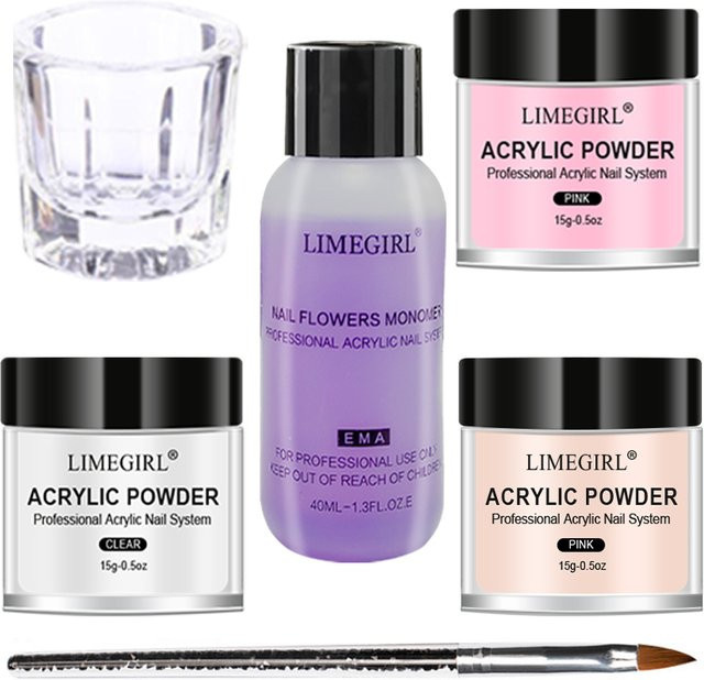 Limegirl Acrylpulver-Set, Rosa Weiß Transparent, 40 ml Flüssigkeit, 45 ml Pulver - Bild 1