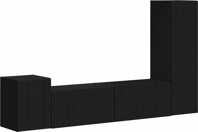 vidaXL TV-Schrankset Wandmontiert 4-teilig Schwarz aus Holzwerkstoff mit Wandregalen B/T/H: 30 x 31 x 100 cm, 60 x 31 x 29,5 cm und 30 x 31 x 40 cm - Bild 1