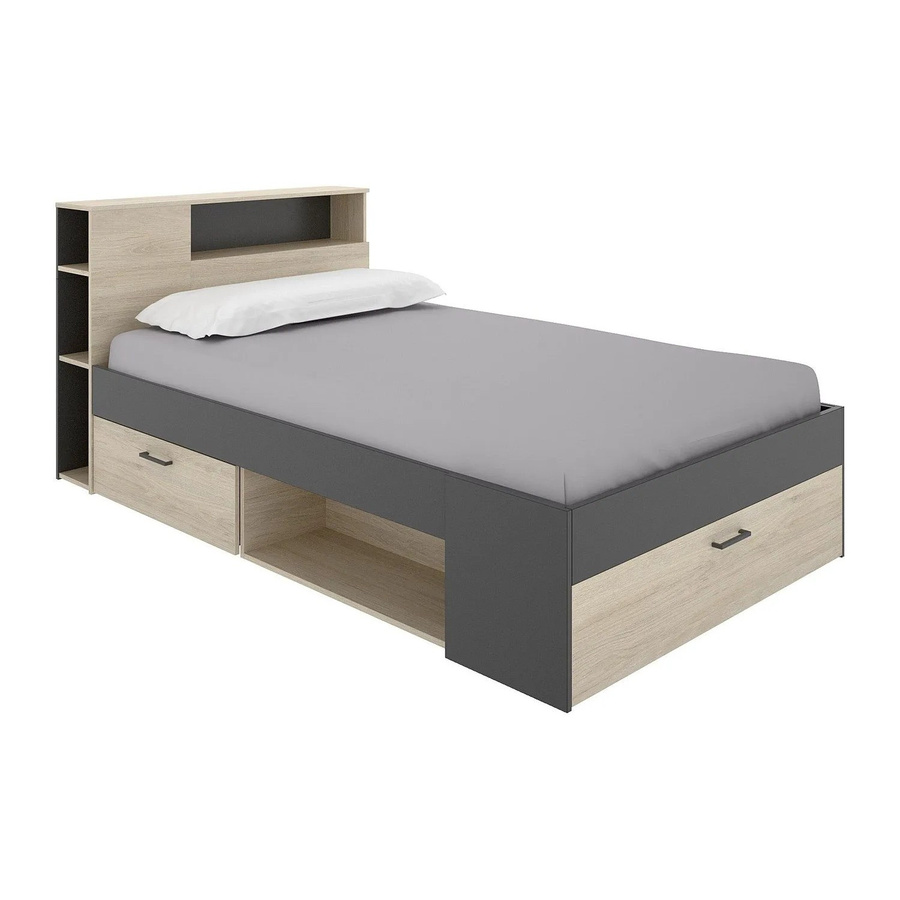 Vente-unique Bettrahmen Leandre mit Schubladen in Anthrazitgrau und Naturfarben, B/T/H: 120 x 190 x 217,3 cm - Bild 2