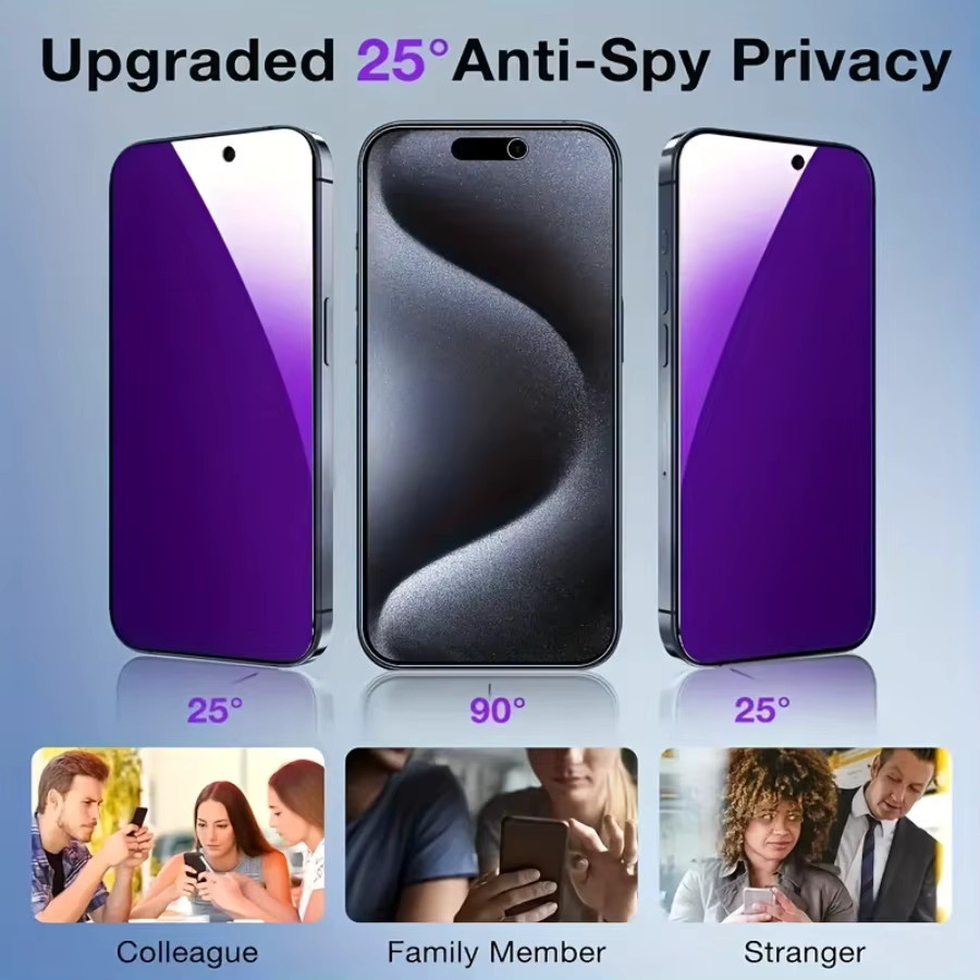 5 Stück Blaulicht-Displayschutzfolien aus gehärtetem Glas für iPhone 17 Pro/Pro Max/Air, 16, 15, 14, 13, 12, 11 in Transparent und Purple - Bild 1