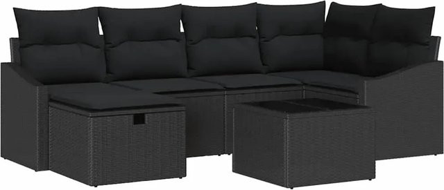 vidaXL Garten-Sofa-Set aus Poly-Rattan in Schwarz mit 7 Teilen, Kissen und integriertem Stauraum - Bild 1