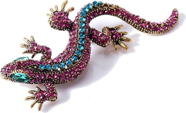 YIRAN Jewelry Brosche Eidechse, Strass, Metall, Damen, grau - Bild 1