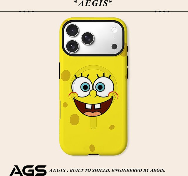Robuste Magnetische Handyhülle mit SpongeBob Cartoon Design von Potdemiel in Gelb für iPhone 17 16 15 14 13 Pro Max Plus - Bild 1