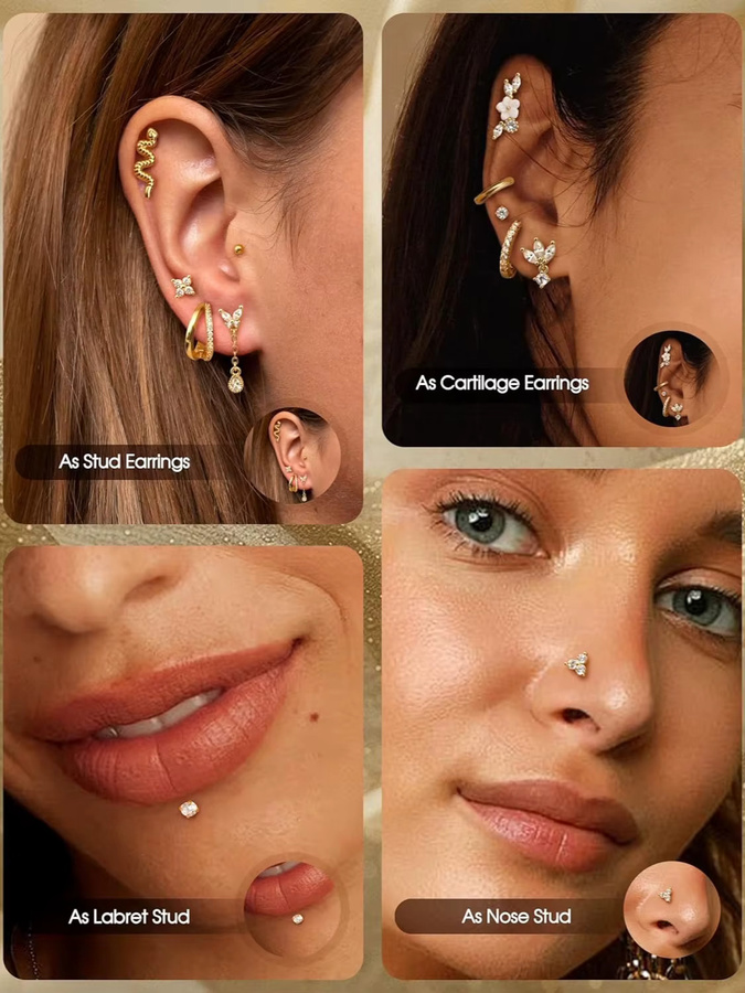 Florideco Ohrstecker, 14K vergoldet, Edelstahl, Zirkonia, Unisex - Bild 3