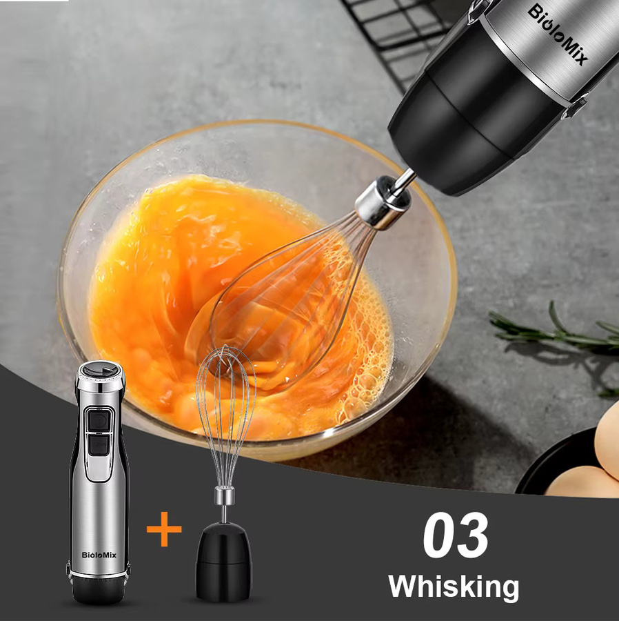 BioloMix 4-in-1-Hochleistungsmixer mit 1200 W in Silber mit Edelstahlklingen, Stabmixer und Zerkleinerer inklusive Smoothie-Becher - Bild 5