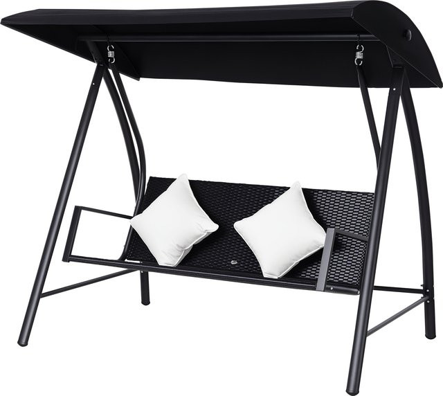 Outsunny 3-Sitzer Hollywoodschaukel aus Polyrattan und Metall in Schwarz mit Kissen und Sonnendach, B/H/L: 124 x 179 x 198 cm - Bild 1