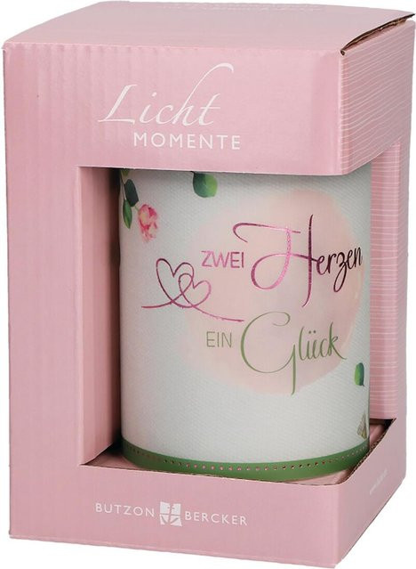 LED-Glaswindlicht Zwei Herzen ein Glück von Butzon und Bercker in Weiß, Durchmesser: 8,0 cm, Höhe: 13,0 cm - Bild 1