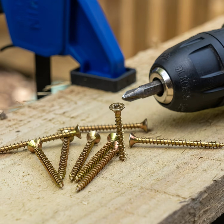 MIVM 380-teiliges Holzschrauben-Set aus Stahl, Farbverzinkte Phillips-Flachkopf-Blechschrauben und Trockenbauschrauben in Gold, M3.5 M4 M5 - Bild 3