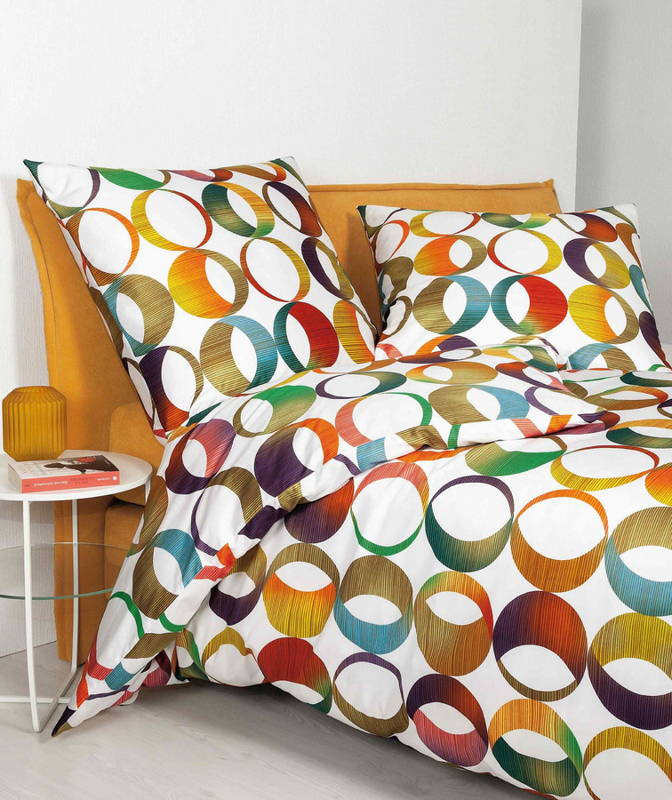 Janine Modern Art Mako-Satin Bettwäsche mit Retro Spiralen und Kreisen in Bunt, B/H: 135 x 200 cm mit Kissenbezug 80 x 80 cm - Bild 1
