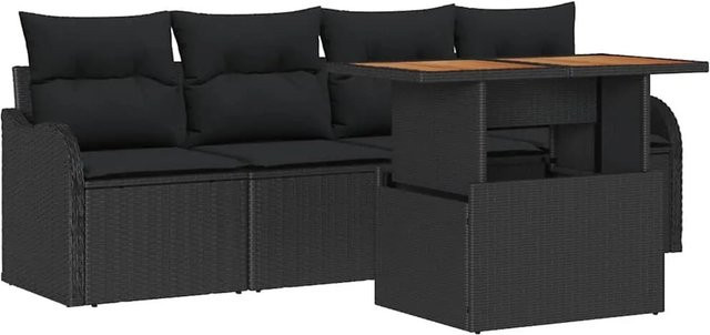 vidaXL 5-tlg Garten-Sofa-Set aus Polyrattan mit Polsterkissen und integriertem Stauraum in Schwarz - Bild 1