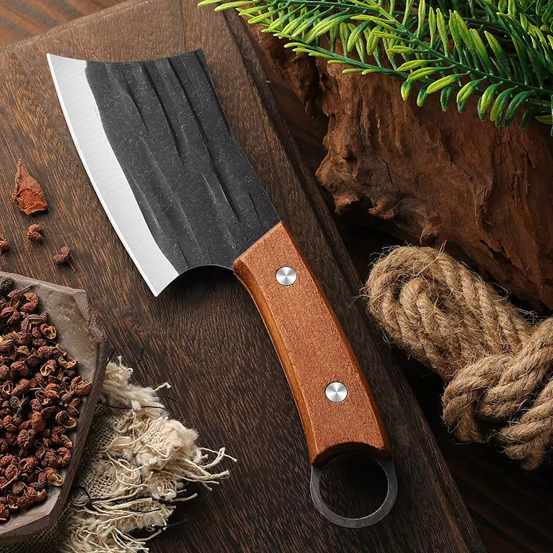 Handgeschmiedetes Fleischerbeil von SHENJIU aus Edelstahl mit Holzgriff als vielseitiges Küchenmesser zum Entbeinen und Fischfiletieren - Bild 2