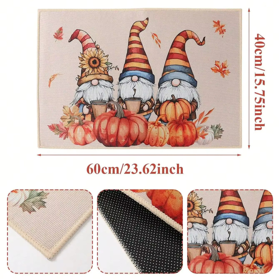 VIKAMA Herbst Fußmatte mit Zwerg und Kürbis für Outdoor und Indoor, Mehrfarbig, B/T: 60 x 40 cm - Bild 4