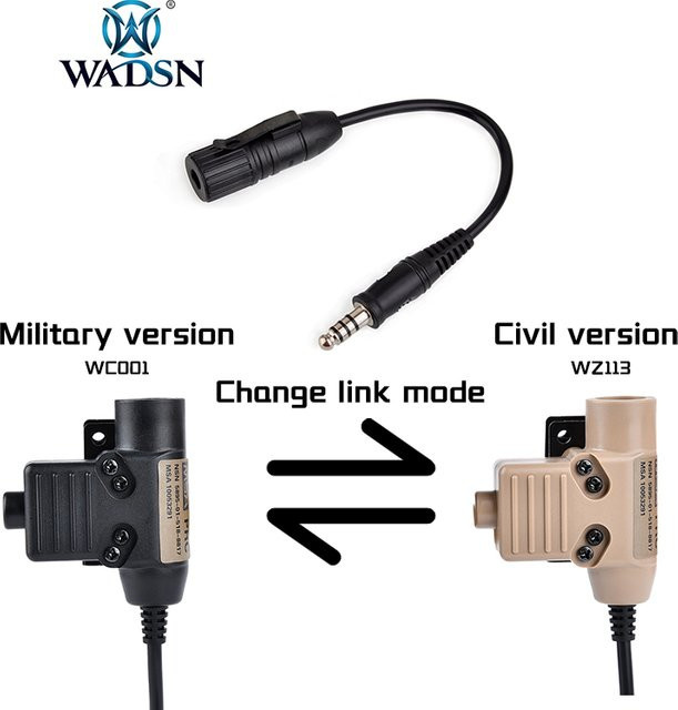 WADSN Taktische Kopfhörer Military Outdoor-Headset mit PTT-Zubehör und Verkabelungs-Transformationsadapter - Bild 1