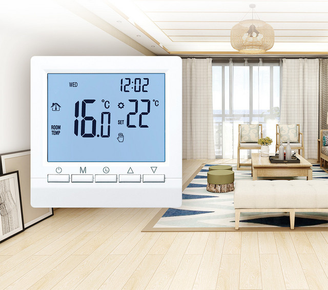Smart Thermostat Ecobuy Well Programmierbarer Temperaturregler für Heizung und Gaskessel in Weiß inklusive Wandhalterung - Bild 1