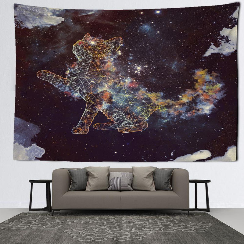 Super Six Wandbehang mit Katzenmotiv im Sternenuniversum, Bohemian Style Textildruck, mehrfarbig, B: 95 cm, H: 70 cm - Bild 4