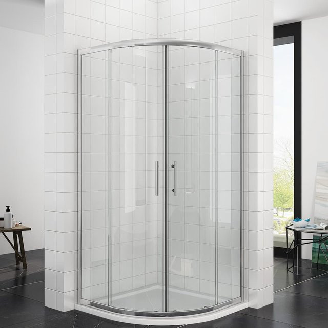 SONNI Runddusche Duschkabine mit Schiebetür aus ESG-Glas, Farbe Transparent, Radius: 55 cm, Breite: 80 cm, Höhe: 195 cm - Bild 1