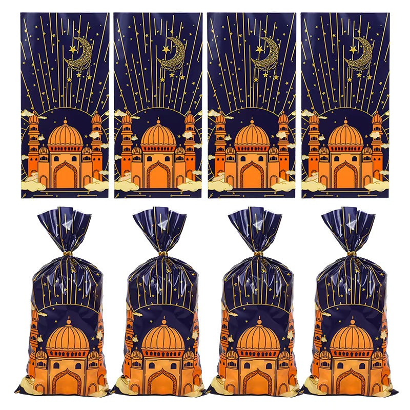50 Stück Eid Mubarak Geschenkbeutel aus Kunststoff in Blau für Ramadan Kareem Dekorationen und Muslimische Partys - Bild 1