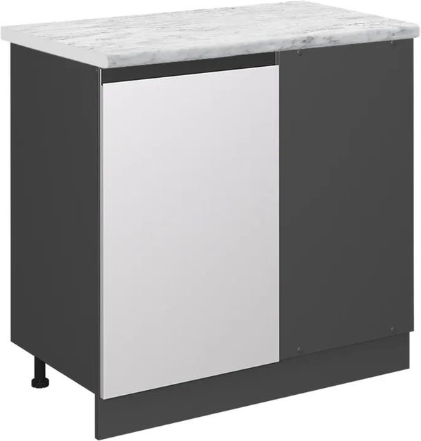 Vicco R-Line Eckunterschrank für die Küche in Weiß und Anthrazit mit Marmor-Optik, B/T/H: 86,0 x 46,0 x 81,6 cm - Bild 1