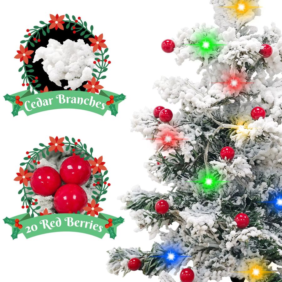 OurWarm 2 Stück Solar-Weihnachtsbaum für den Außenbereich, 29 Zoll beflockter Mini-Weihnachtsbaum mit 40 LEDs - Bild 4