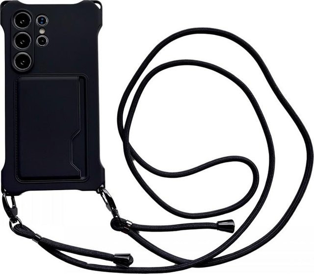 Samsung Galaxy Armor Handyhülle mit Lanyard und Kartensteckplatz als Crossbody-Tasche für Galaxy A55 A35 A15 A54 A16 A14 und S24 Ultra in Schwarz und Transparent - Bild 1