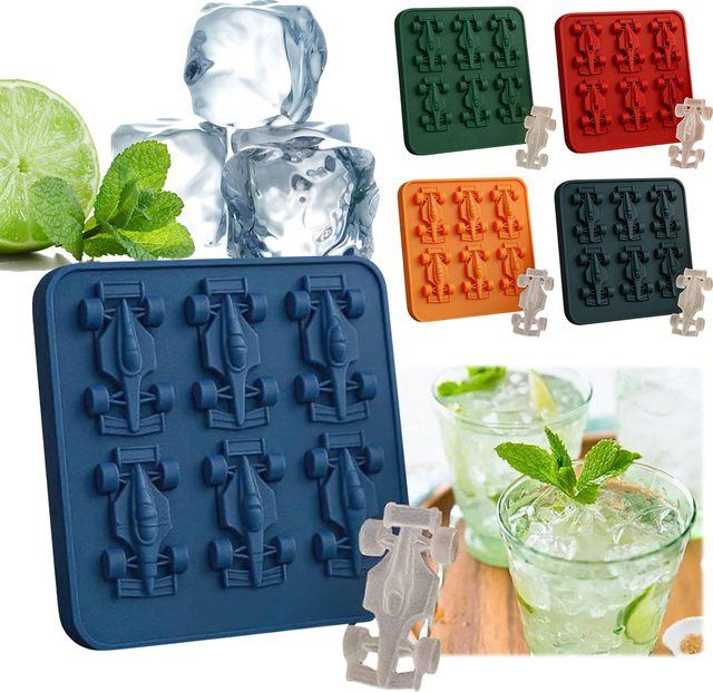 Silikonform Rennwagen 3D-Form mit 6 Mulden für Schokolade, Fondant und Gebäck, Rot - Bild 1