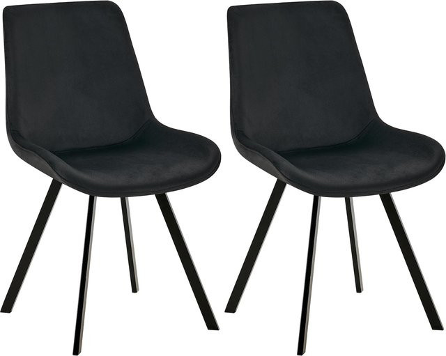 CLP 2er Set Esszimmerstühle Lewes Polsterstühle mit Samtbezug in Schwarz, 360 Grad drehbar - Bild 1