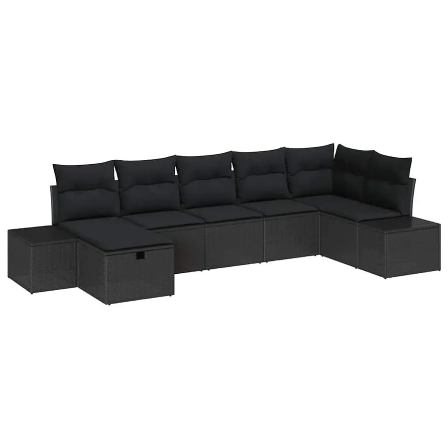 vidaXL Garten-Sofa-Set aus Poly-Rattan in Schwarz mit 7 Teilen und Kissen - Bild 2
