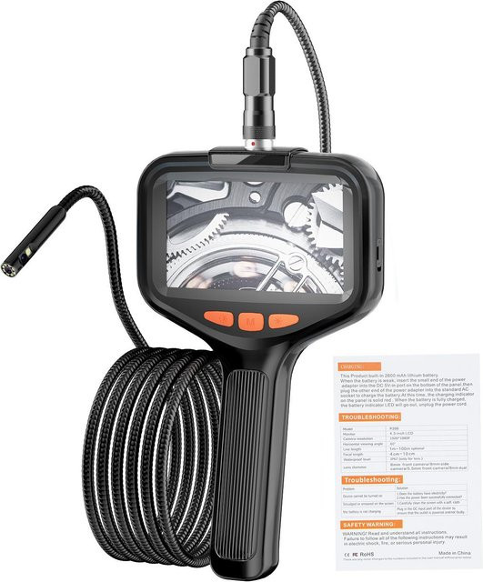 Honor Electronics Doppelobjektiv-Inspektionskamera mit Licht, Industrie-Endoskop IP67, Schwarz, 10 m - Bild 1