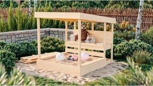 Karibu Sandkasten Max aus Nordischer Fichte in Braun, B/H/T: 111,5 x 122,5 x 135,5 cm - Bild 1
