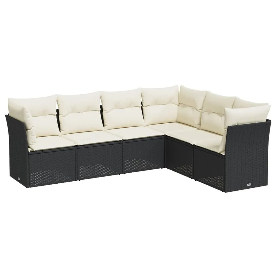 vidaXL 6-tlg Garten-Sofagarnitur in L-Form aus Polyrattan mit Kissen, Schwarz - Bild 2