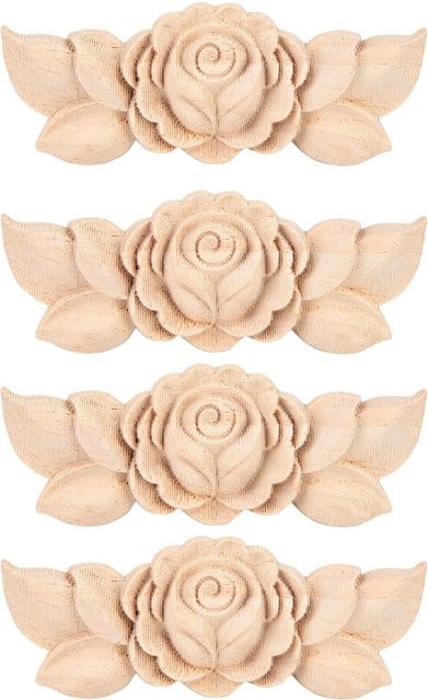 4 Stück Blumengeschnitzte Eck-Onlay-Applikation für Möbel und Schränke im Vintage-Stil von TOMTOP JMS in Beige - Bild 1