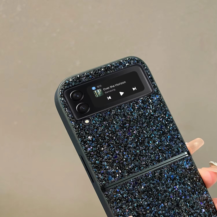 Luxuriöse Strass-Diamant-Handyhülle aus glänzendem Leder und hartem PC für Samsung Galaxy Z Flip 7, 6, 5, 4, 3 in Schwarz - Bild 2